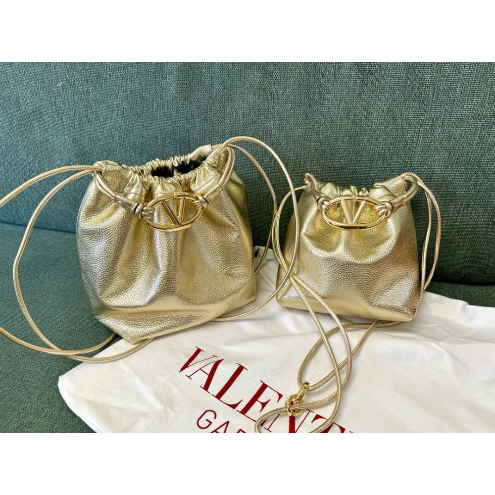 Valentino VLOGO POUF METALLIC LEATHER BUCKET BAG Bags