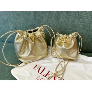 Valentino VLOGO POUF METALLIC LEATHER BUCKET BAG Bags