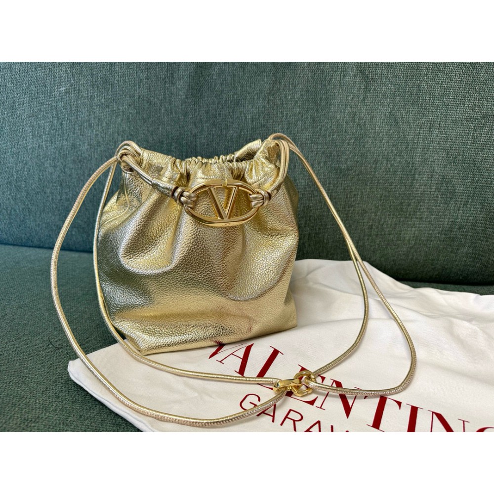 Valentino VLOGO POUF METALLIC LEATHER BUCKET BAG Bags