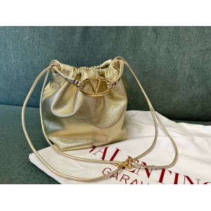 Valentino VLOGO POUF METALLIC LEATHER BUCKET BAG Bags