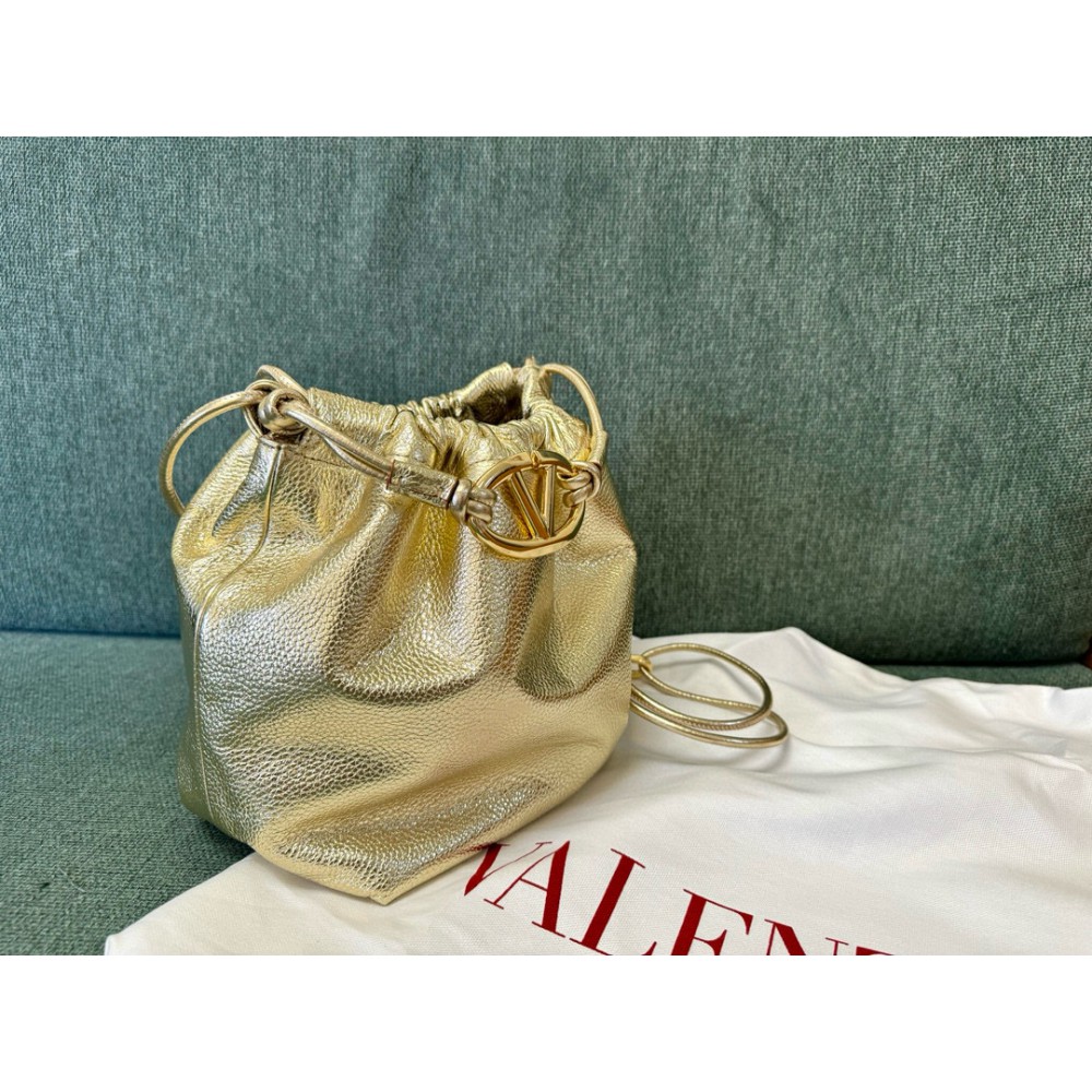 Valentino VLOGO POUF METALLIC LEATHER BUCKET BAG Bags