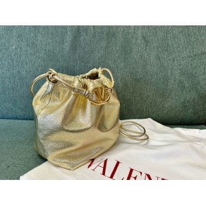 Valentino VLOGO POUF METALLIC LEATHER BUCKET BAG Bags