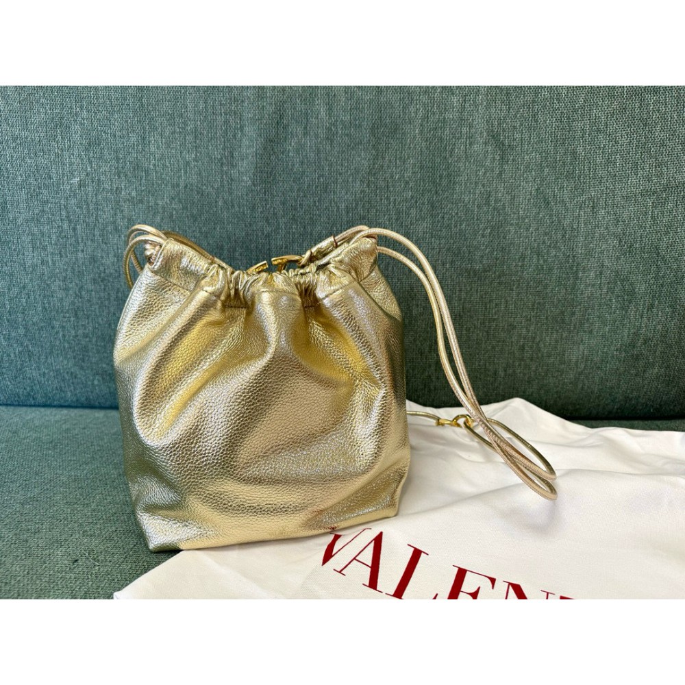Valentino VLOGO POUF METALLIC LEATHER BUCKET BAG Bags