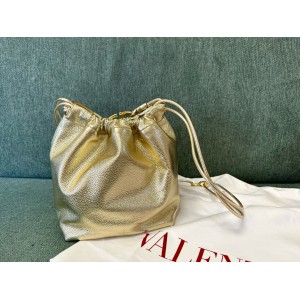 Valentino VLOGO POUF METALLIC LEATHER BUCKET BAG Bags