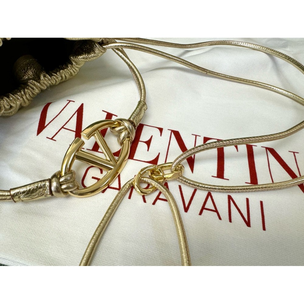 Valentino VLOGO POUF METALLIC LEATHER BUCKET BAG Bags