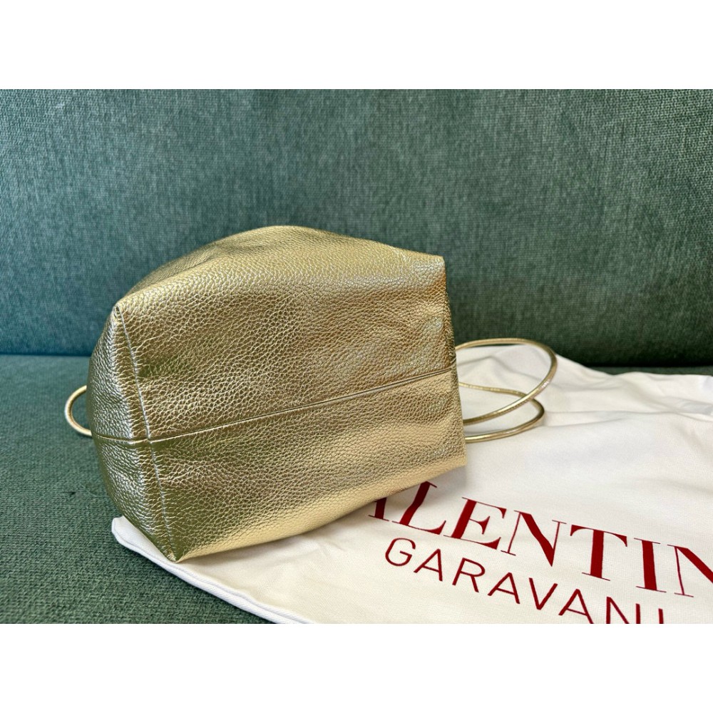 Valentino VLOGO POUF METALLIC LEATHER BUCKET BAG Bags