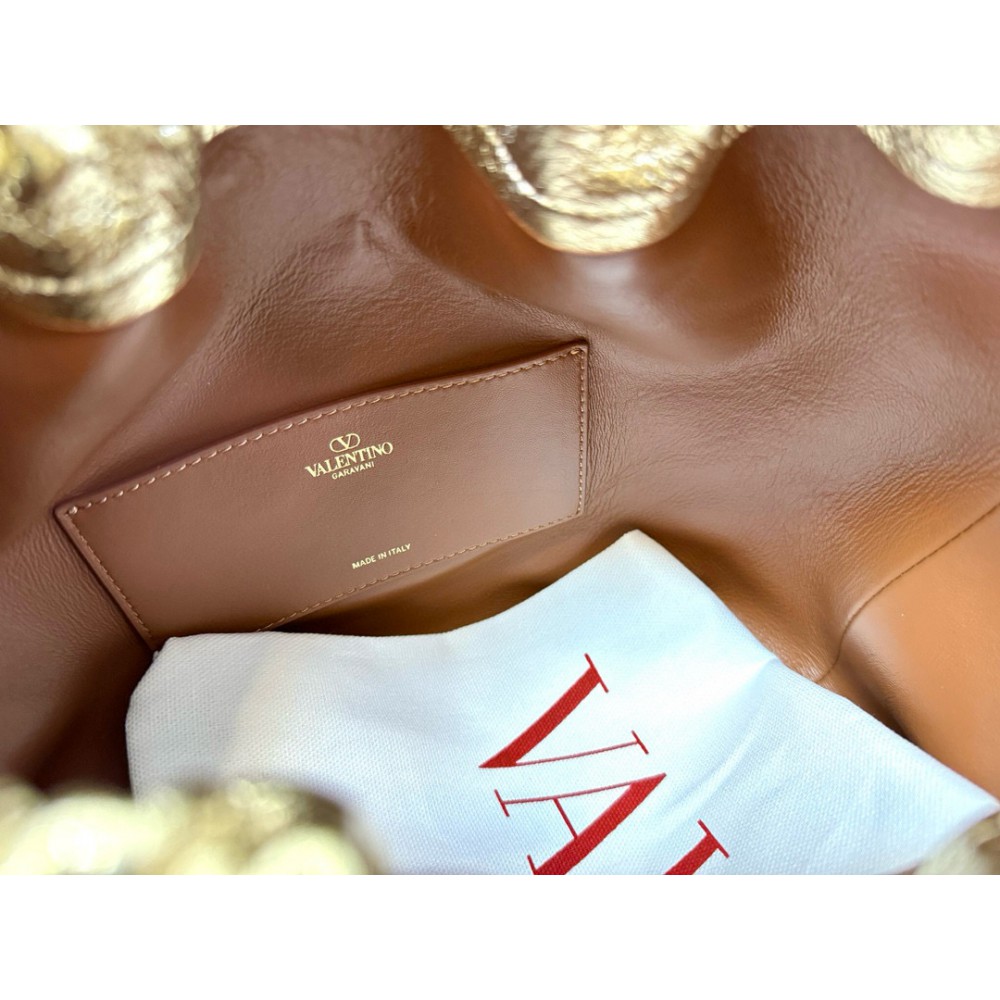 Valentino VLOGO POUF METALLIC LEATHER BUCKET BAG Bags