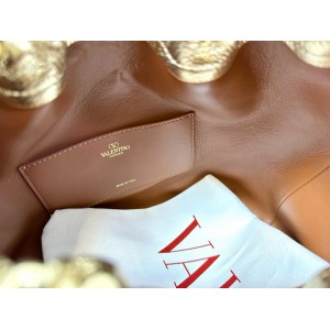 Valentino VLOGO POUF METALLIC LEATHER BUCKET BAG Bags
