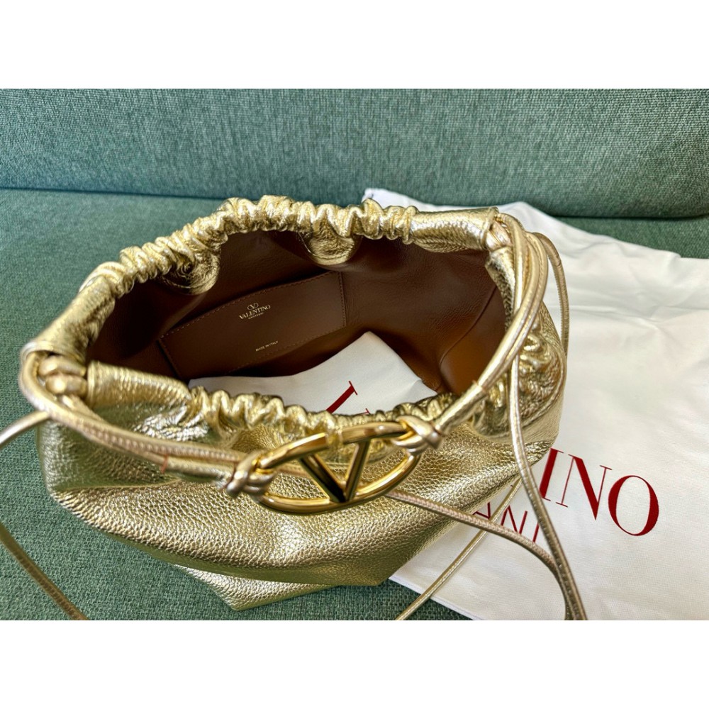 Valentino VLOGO POUF METALLIC LEATHER BUCKET BAG Bags