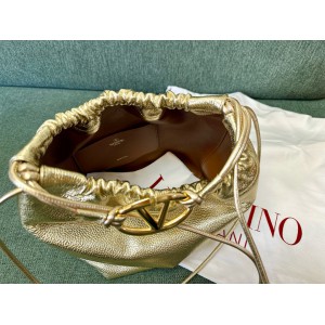 Valentino VLOGO POUF METALLIC LEATHER BUCKET BAG Bags
