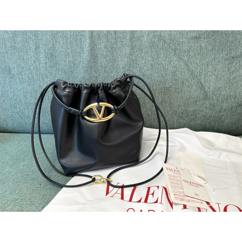 Valentino VLOGO POUF METALLIC LEATHER BUCKET BAG Bags