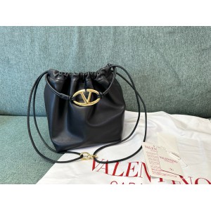 Valentino VLOGO POUF METALLIC LEATHER BUCKET BAG Bags