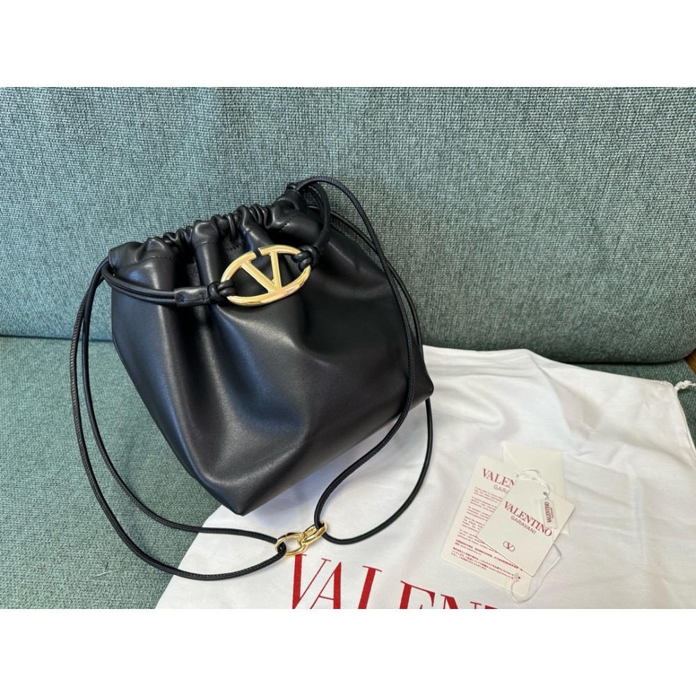 Valentino VLOGO POUF METALLIC LEATHER BUCKET BAG Bags