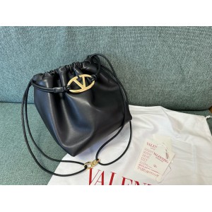 Valentino VLOGO POUF METALLIC LEATHER BUCKET BAG Bags
