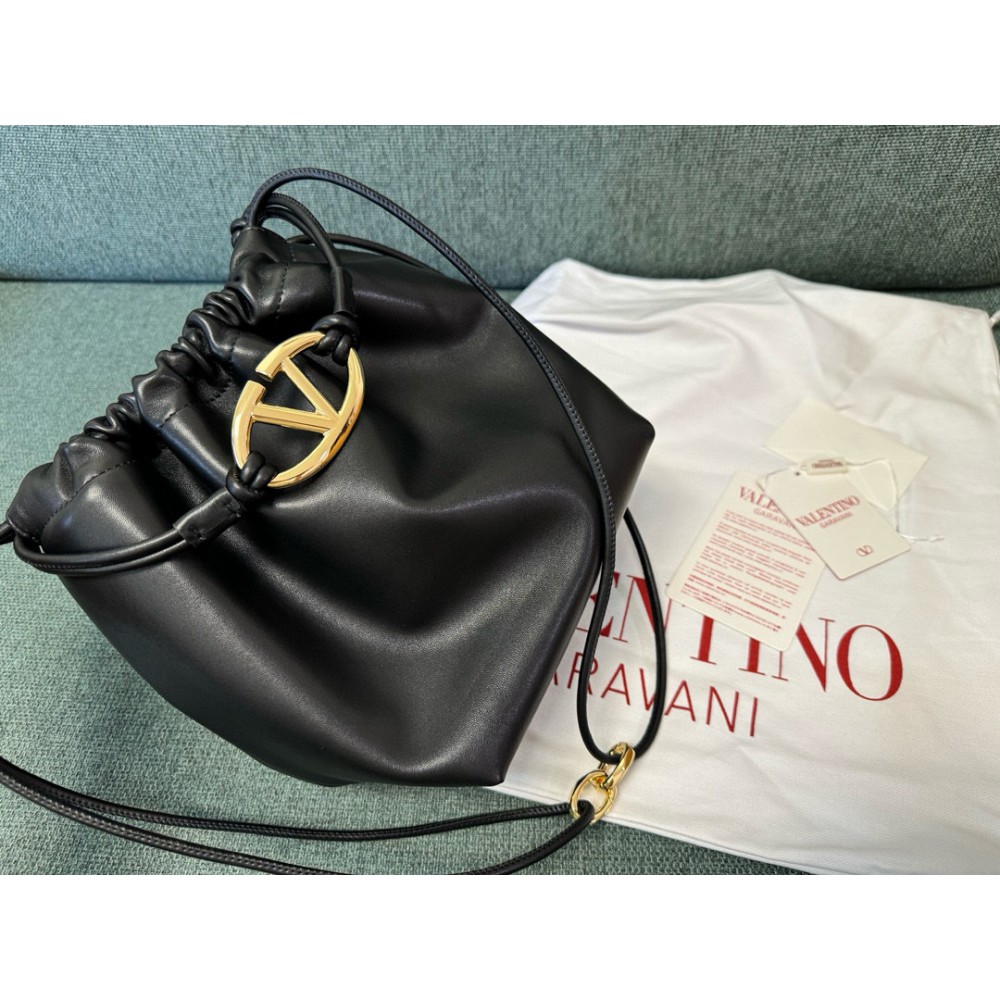 Valentino VLOGO POUF METALLIC LEATHER BUCKET BAG Bags