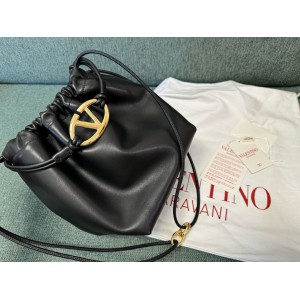 Valentino VLOGO POUF METALLIC LEATHER BUCKET BAG Bags