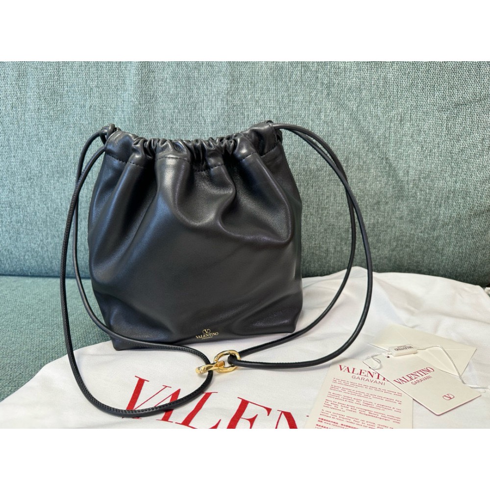 Valentino VLOGO POUF METALLIC LEATHER BUCKET BAG Bags