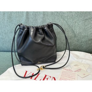 Valentino VLOGO POUF METALLIC LEATHER BUCKET BAG Bags
