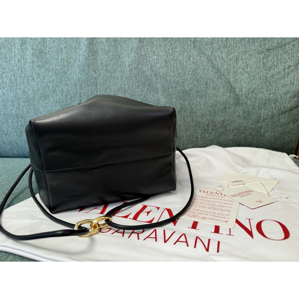 Valentino VLOGO POUF METALLIC LEATHER BUCKET BAG Bags