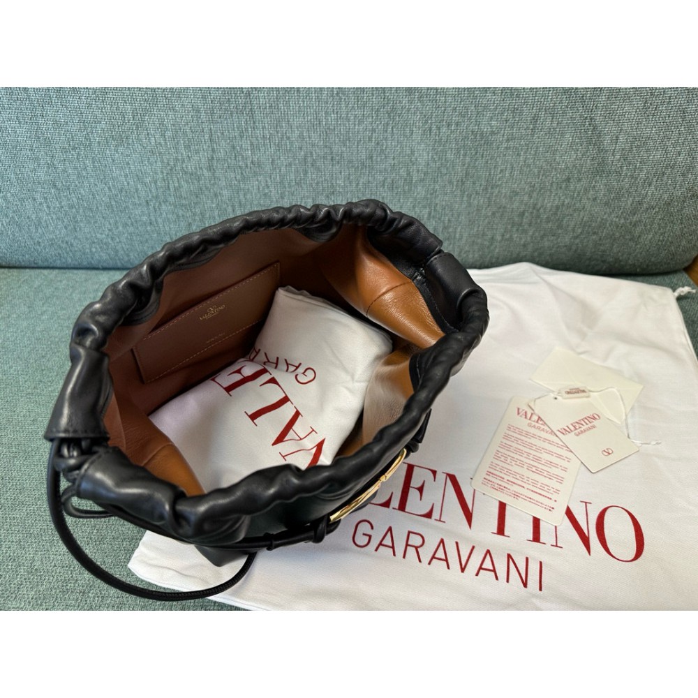 Valentino VLOGO POUF METALLIC LEATHER BUCKET BAG Bags