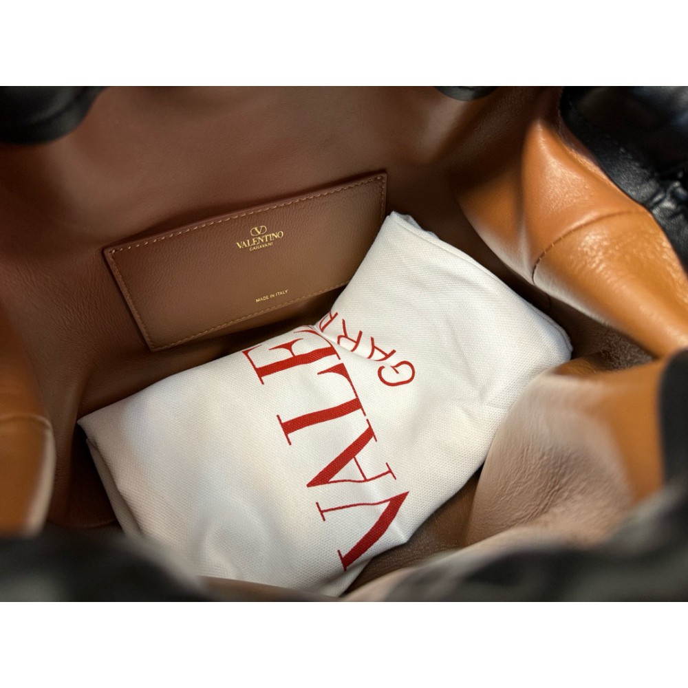 Valentino VLOGO POUF METALLIC LEATHER BUCKET BAG Bags