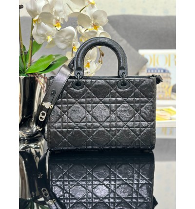 Dior Lady D-Sire bag Black Macrocannage Crinkled Calfskin 30 x 20 x 13 cm