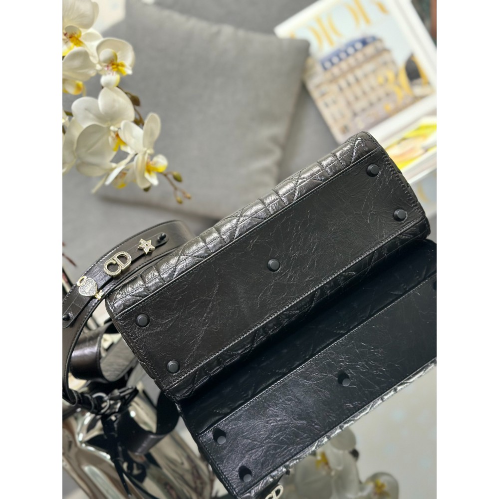 Dior Lady D-Sire bag Black Macrocannage Crinkled Calfskin 30 x 20 x 13 cm Bags