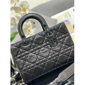 Dior Lady D-Sire bag Black Macrocannage Crinkled Calfskin 30 x 20 x 13 cm Bags