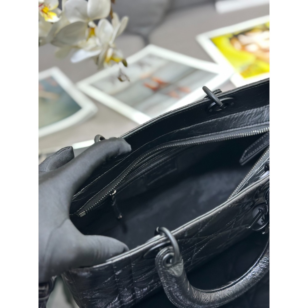 Dior Lady D-Sire bag Black Macrocannage Crinkled Calfskin 30 x 20 x 13 cm Bags