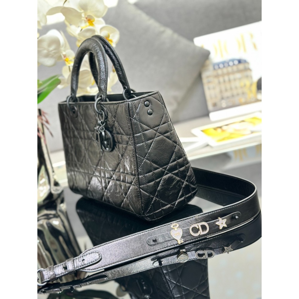 Dior Lady D-Sire bag Black Macrocannage Crinkled Calfskin 30 x 20 x 13 cm Bags