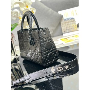 Dior Lady D-Sire bag Black Macrocannage Crinkled Calfskin 30 x 20 x 13 cm Bags