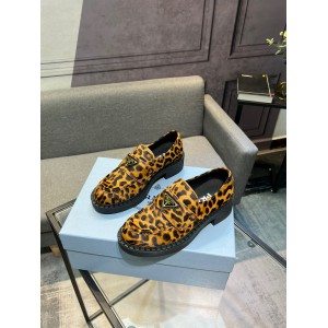 Prada Leopard Calf Hair Triangle Loafers 35-44 Shoes
