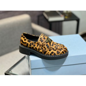 Prada Leopard Calf Hair Triangle Loafers 35-44 Shoes