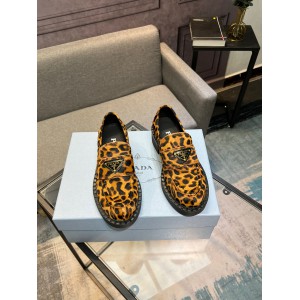 Prada Leopard Calf Hair Triangle Loafers 35-44 Shoes