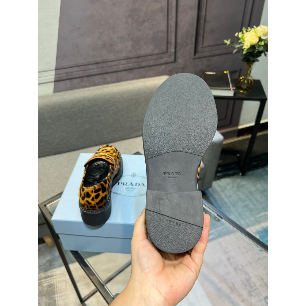 Prada Leopard Calf Hair Triangle Loafers 35-44 Shoes