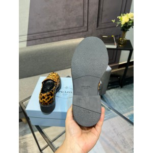 Prada Leopard Calf Hair Triangle Loafers 35-44 Shoes