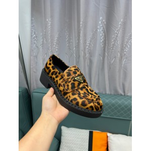 Prada Leopard Calf Hair Triangle Loafers 35-44 Shoes