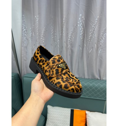 Prada Leopard Calf Hair Triangle Loafers 35-44
