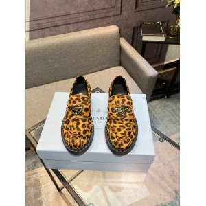 Prada Leopard Calf Hair Triangle Loafers 35-44 Shoes