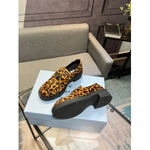 Prada Leopard Calf Hair Triangle Loafers 35-44 Shoes