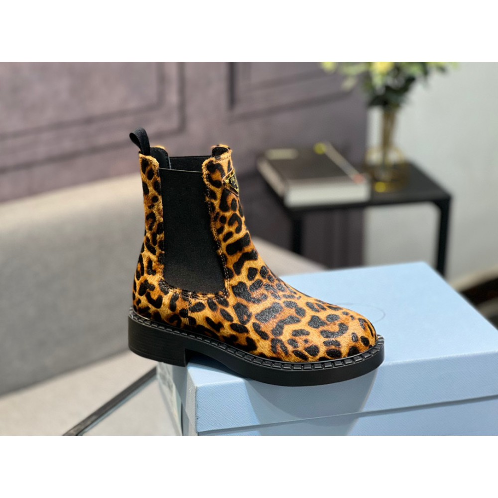 Prada leopard Printed leather Chelsea boots 35-44 Shoes