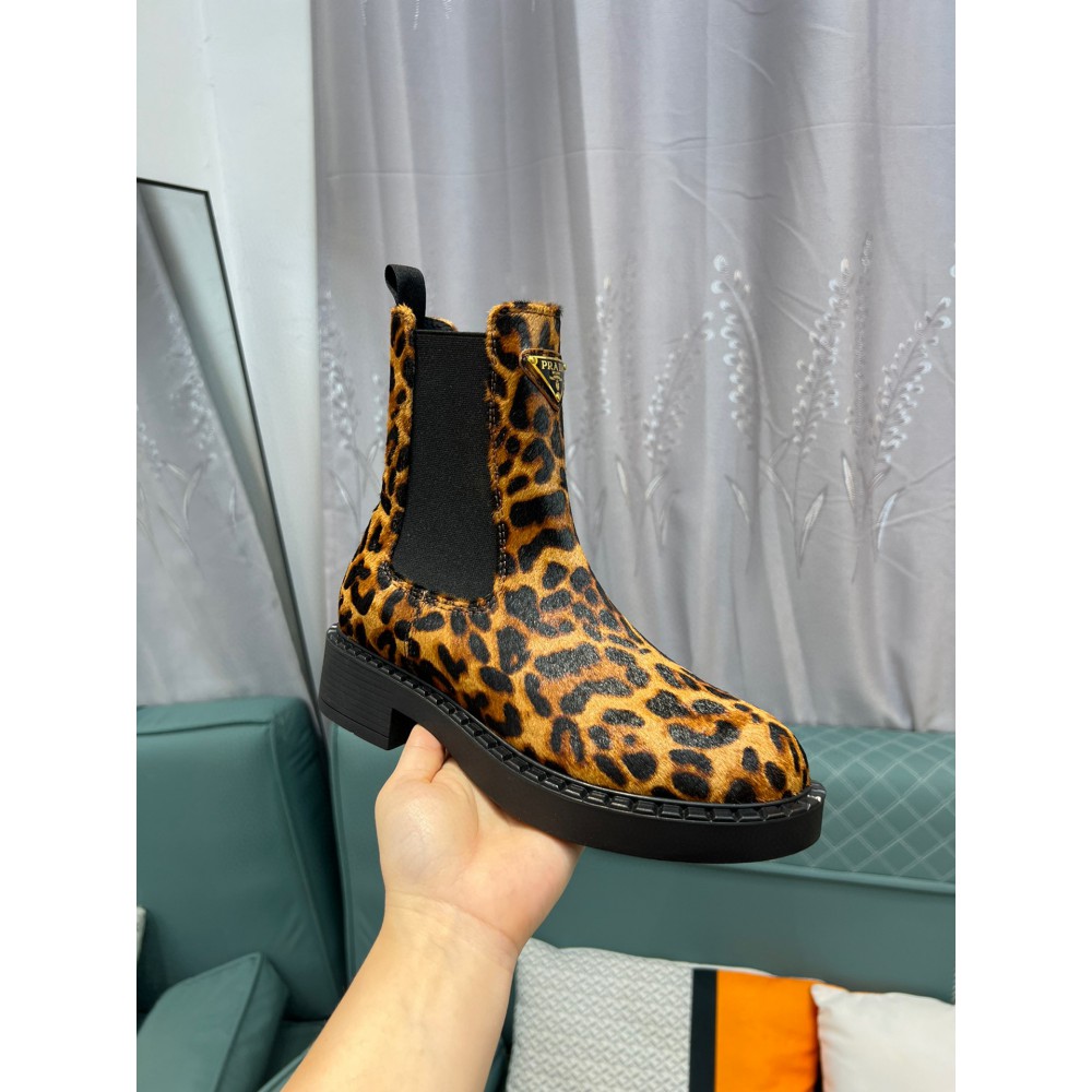 Prada leopard Printed leather Chelsea boots 35-44 Shoes