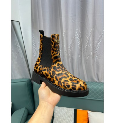 Prada leopard Printed leather Chelsea boots 35-44