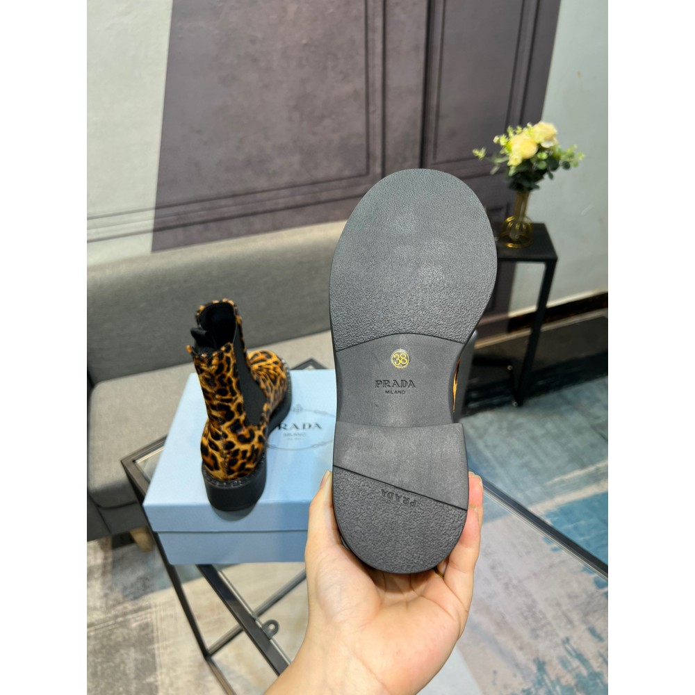 Prada leopard Printed leather Chelsea boots 35-44 Shoes
