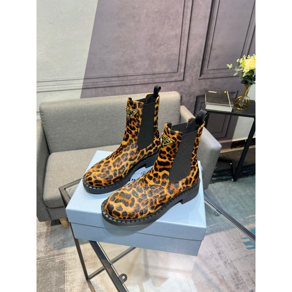 Prada leopard Printed leather Chelsea boots 35-44 Shoes