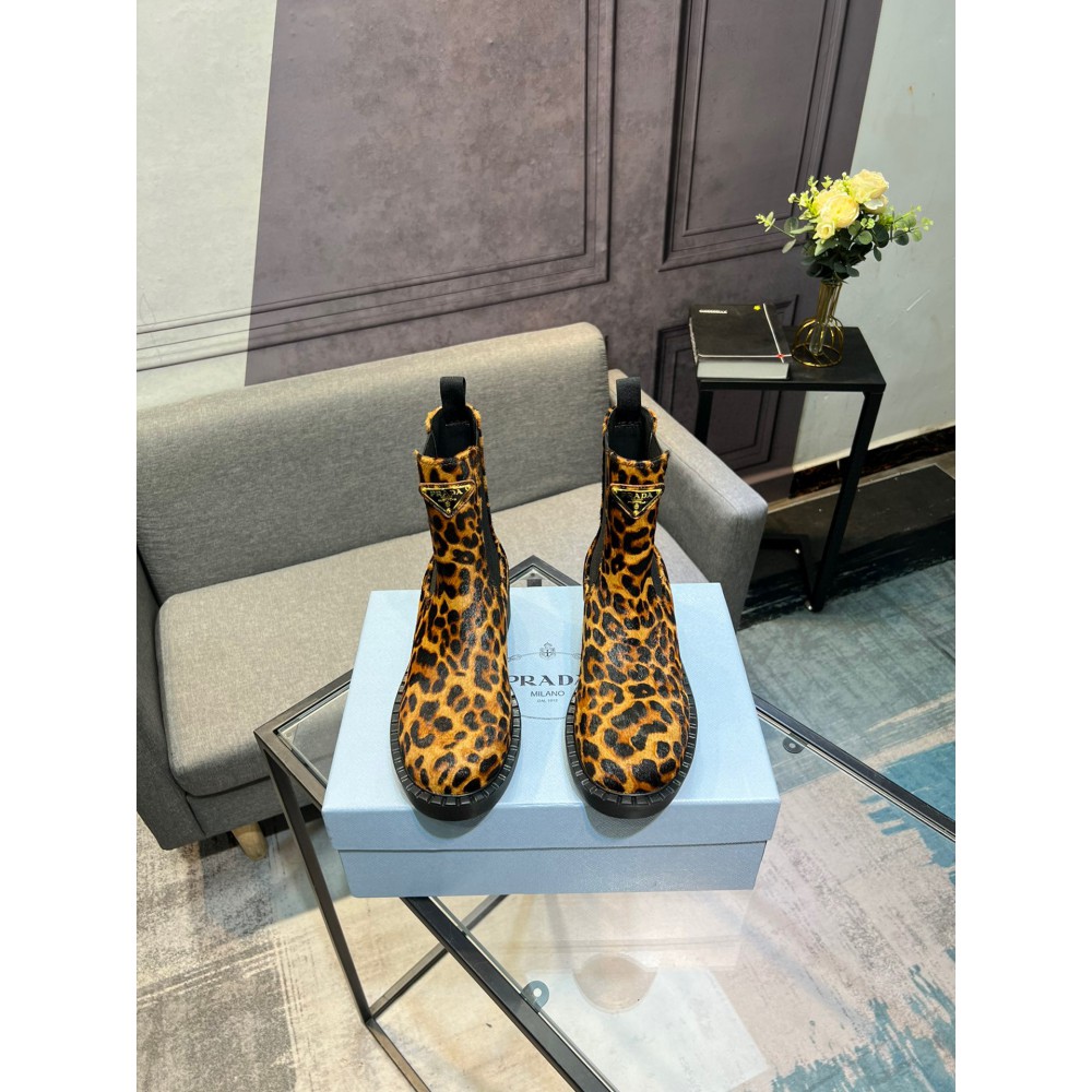 Prada leopard Printed leather Chelsea boots 35-44 Shoes