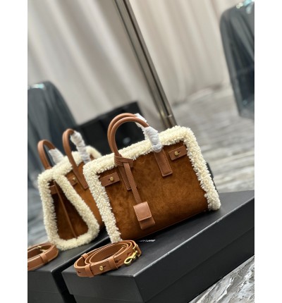 Ysl sac de jour 22x18x10.5cm nano suede shearling