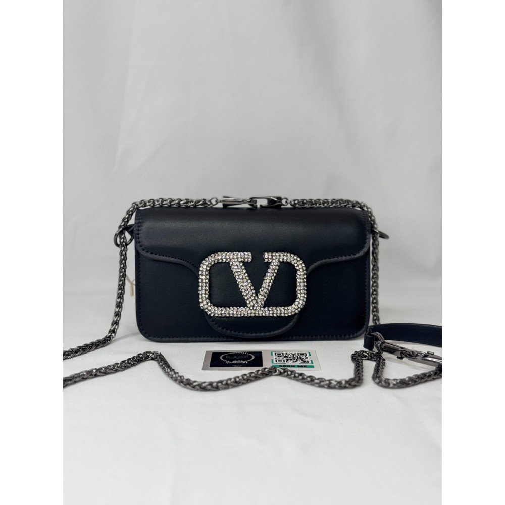 Valentino loco shoulder bag leather crystals black 20x11cm Bags