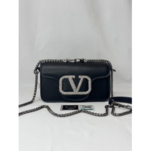 Valentino loco shoulder bag leather crystals black 20x11cm Bags