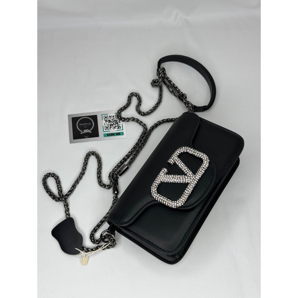 Valentino loco shoulder bag leather crystals black 20x11cm Bags